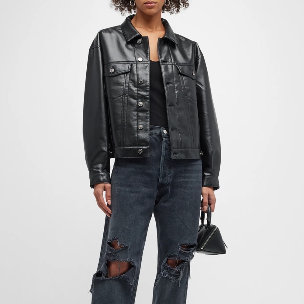 NWT! AGOLDE Charli Recycled Leather Oversized Jacket in Detox, Black, Size Small